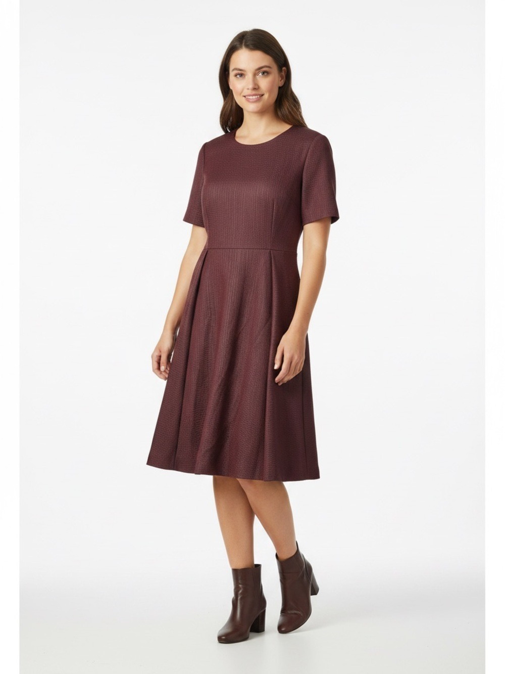 COS Elegant Burgundy Maxi Dress short sleeve textured size medium